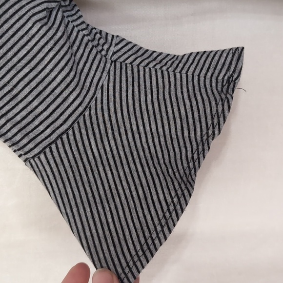 Forever Rose Black Grey Striped Midi Dress Scoop Neck Short Sleeve Size Small - Picture 3 of 5